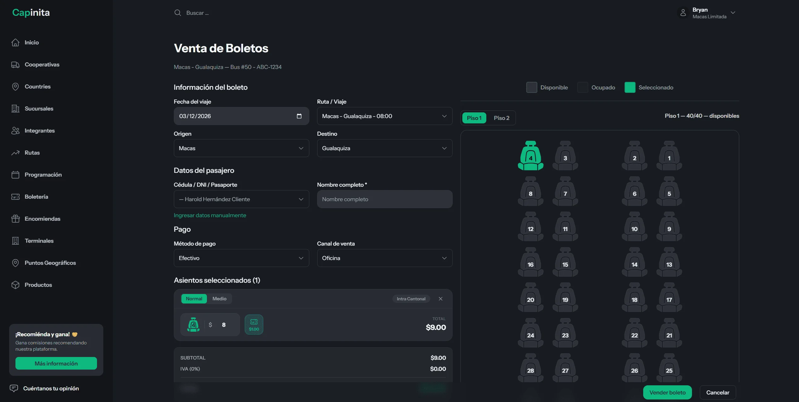 Software de transporte - dashboard